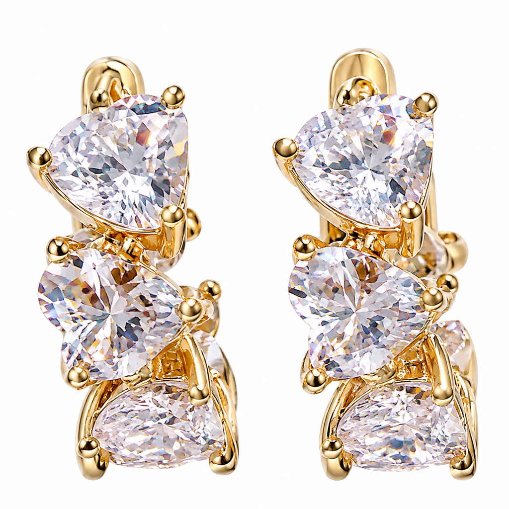 Heart Cubic Zirconia Huggie Hoop Earrings for Women, 3 Stacked Heart CZ Huggie Earrings, Gold & Silver Plated Sparkling Fashion Jewelry Gift