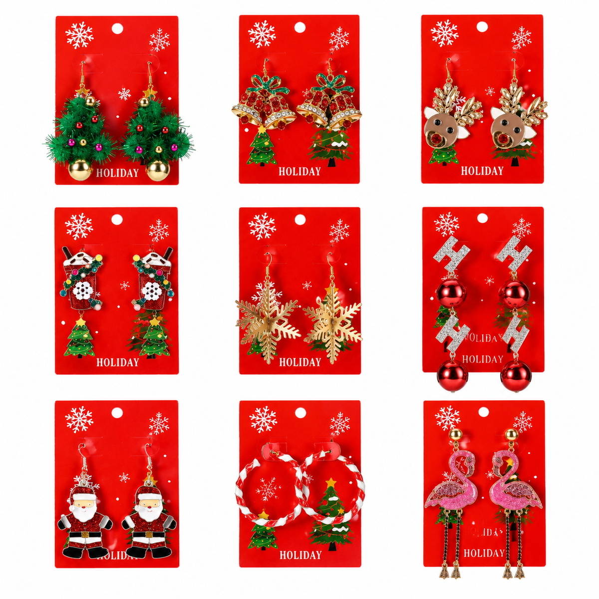 Christmas Dangle Earrings for Women, Cute Santa Snowflake Christmas Tree Reindeer Bell Drop Earrings, Holiday Party Xmas Jewelry Gift
