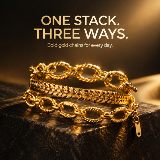 3Pcs Gold Plated Stackable Bracelet Set for Women, Chunky Paperclip Figaro Wheat Chain Bracelets, Non Tarnish Fashion Layered Jewelry Gift