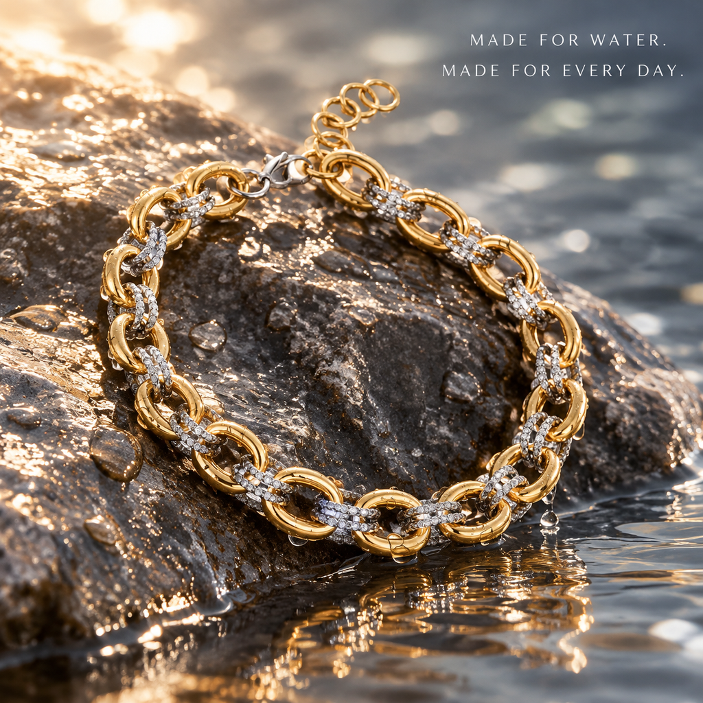 Two Tone Stainless Steel Chunky Chain Choker Necklace for Women, Gold Silver Mixed Color Twisted Link Collar Necklace, Waterproof Hypoallergenic Statement Jewelry Gift