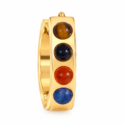 Gold Stainless Steel Huggie Hoop Earrings for Women, Colorful Natural Stone Inlaid Chunky Hoop Earrings, Waterproof Hypoallergenic Statement Jewelry, 2 Styles Available