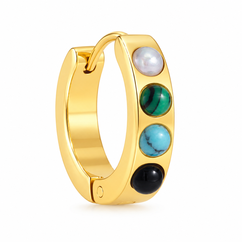 Gold Stainless Steel Huggie Hoop Earrings for Women, Colorful Natural Stone Inlaid Chunky Hoop Earrings, Waterproof Hypoallergenic Statement Jewelry, 2 Styles Available