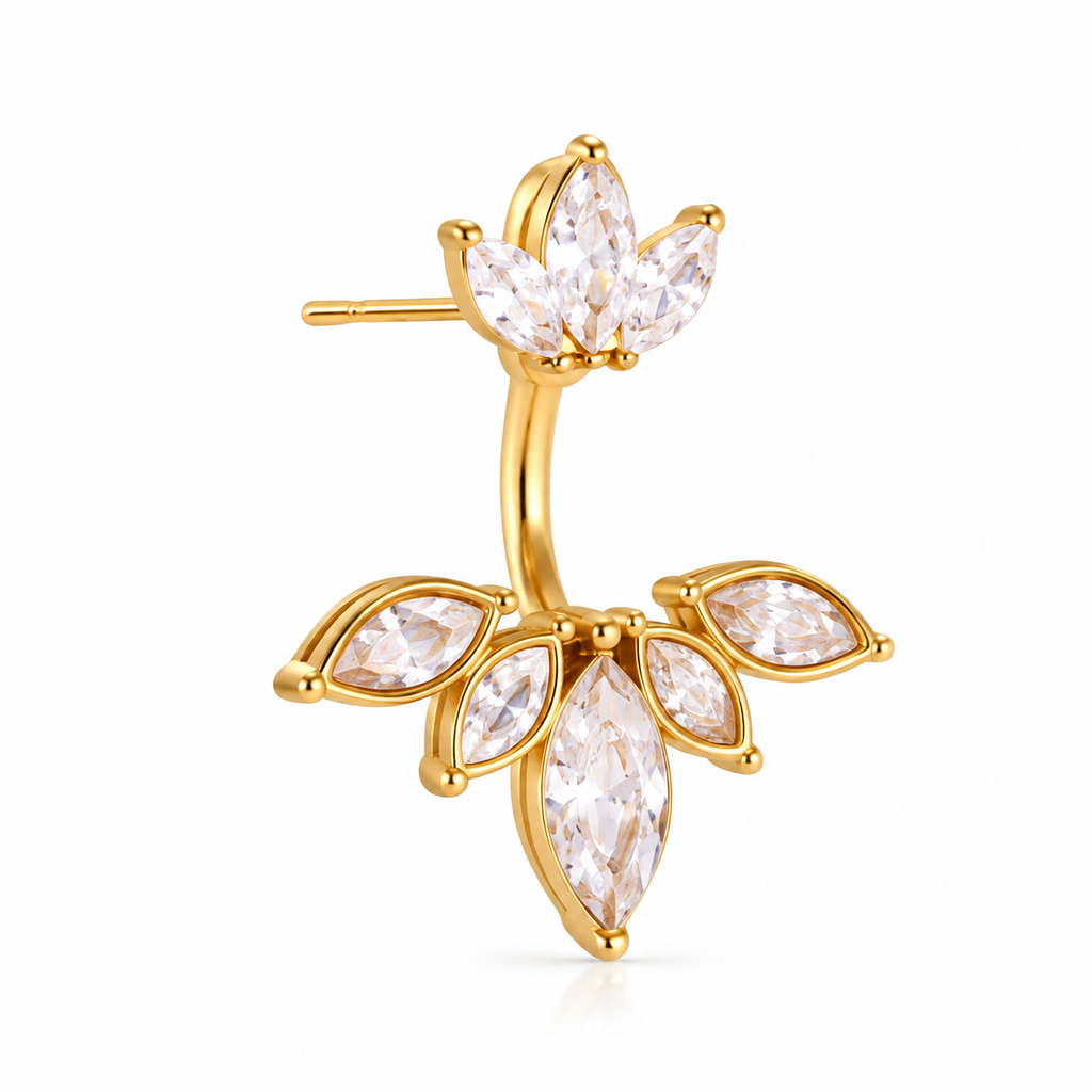 Gold Stainless Steel Ear Jacket Earrings for Women, Marquise CZ Crystal Front Back Wrap Earrings, Waterproof Hypoallergenic Statement Jewelry, 2 Styles Available