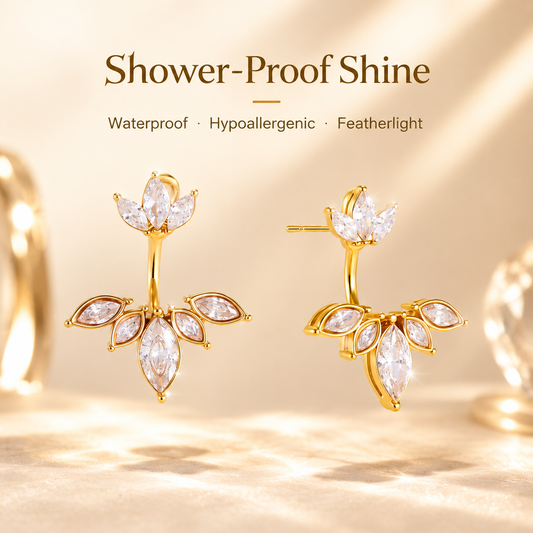Gold Stainless Steel Ear Jacket Earrings for Women, Marquise CZ Crystal Front Back Wrap Earrings, Waterproof Hypoallergenic Statement Jewelry, 2 Styles Available