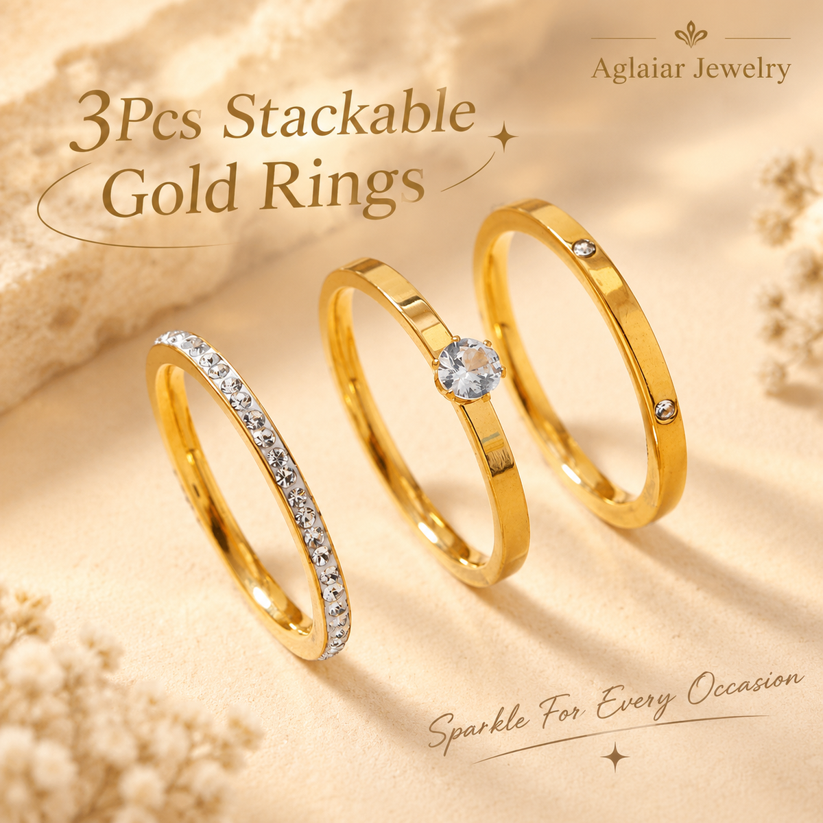 Women's Light Luxury Stainless Steel Stackable Ring Set, 3Pcs Dainty Cubic Zirconia Inlaid Band Rings, Minimalist Thin Stacking Rings, Fashion Daily Wedding Band Jewelry for Women, Versatile Matching Finger Rings for Party Dating Daily Outfits