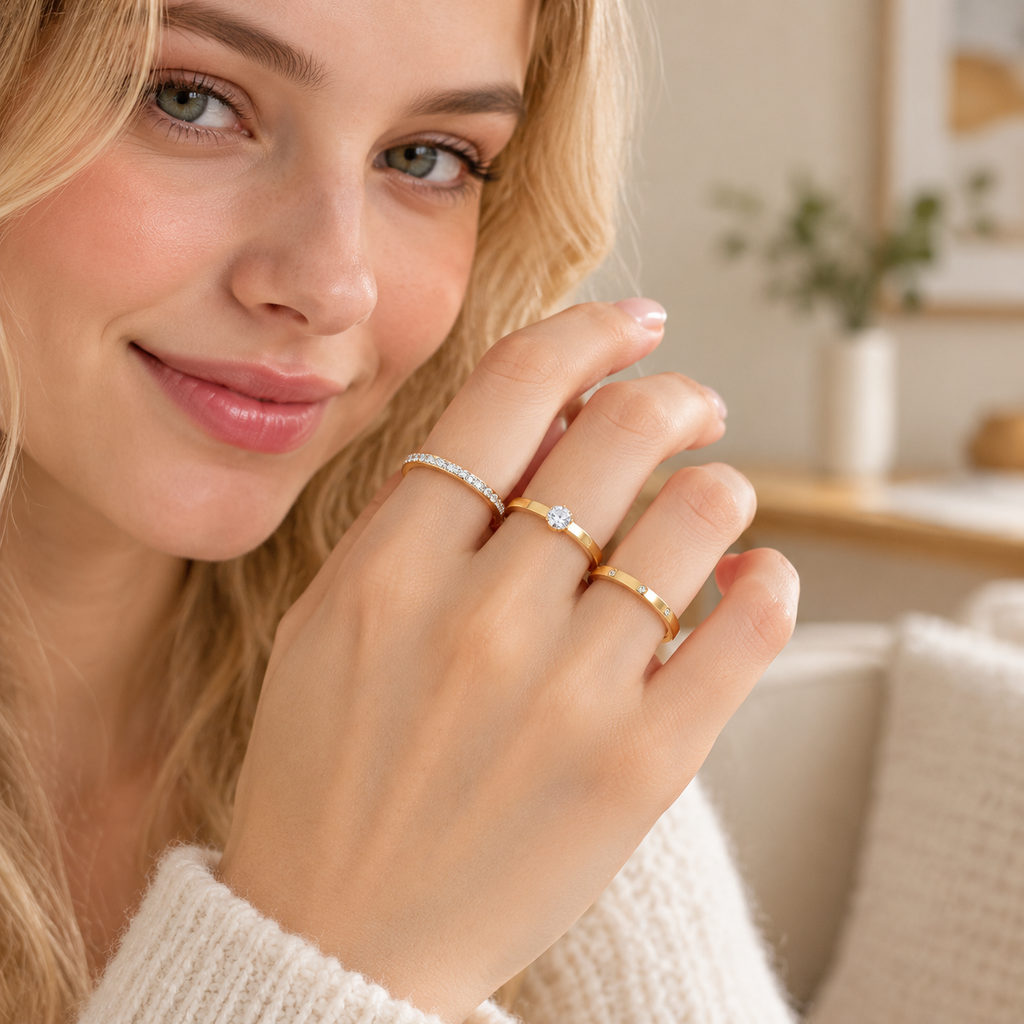 Women's Light Luxury Stainless Steel Stackable Ring Set, 3Pcs Dainty Cubic Zirconia Inlaid Band Rings, Minimalist Thin Stacking Rings, Fashion Daily Wedding Band Jewelry for Women, Versatile Matching Finger Rings for Party Dating Daily Outfits