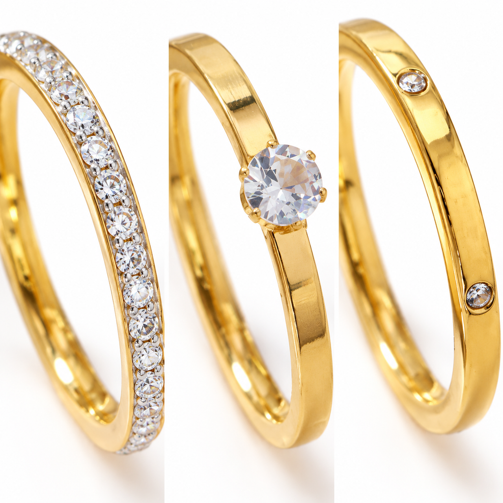 Women's Light Luxury Stainless Steel Stackable Ring Set, 3Pcs Dainty Cubic Zirconia Inlaid Band Rings, Minimalist Thin Stacking Rings, Fashion Daily Wedding Band Jewelry for Women, Versatile Matching Finger Rings for Party Dating Daily Outfits