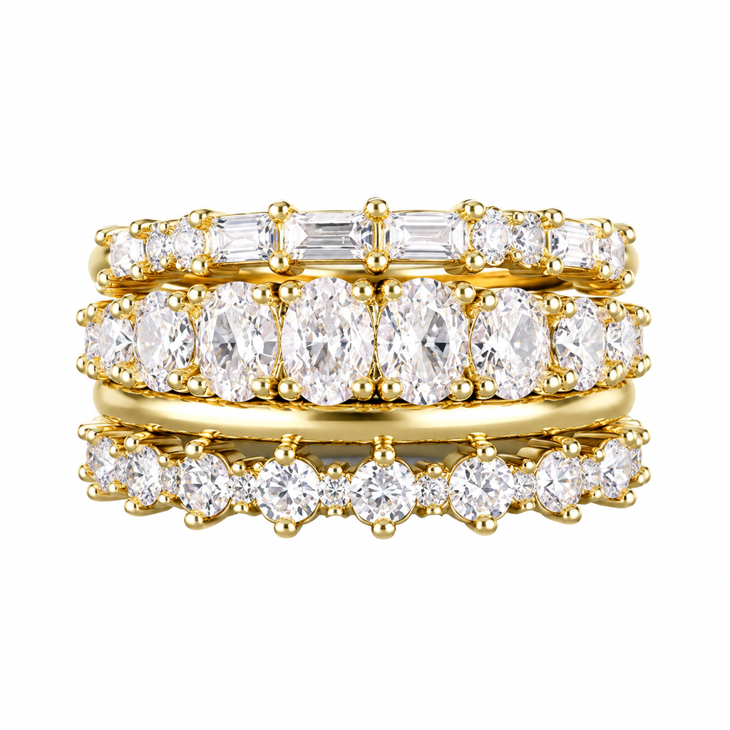 18K Gold Plated Stackable Ring Set, Cubic Zirconia Multi-Band Stacking Rings for Women, Sparkle Statement Rings