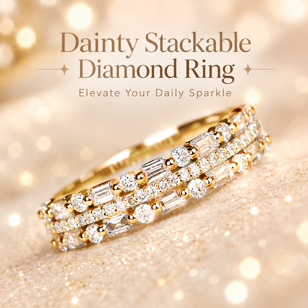 18K Gold Plated Multi-Row Stacked Ring, Mixed Cut Cubic Zirconia Eternity Band for Women