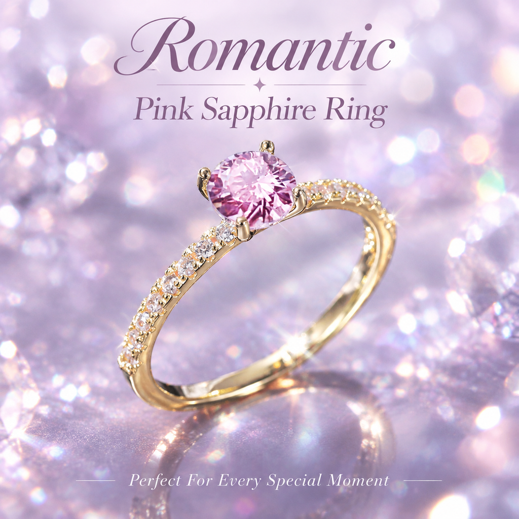 18K Gold Plated Round Pink Cubic Zirconia Ring, Pave CZ Band Promise Ring for Women