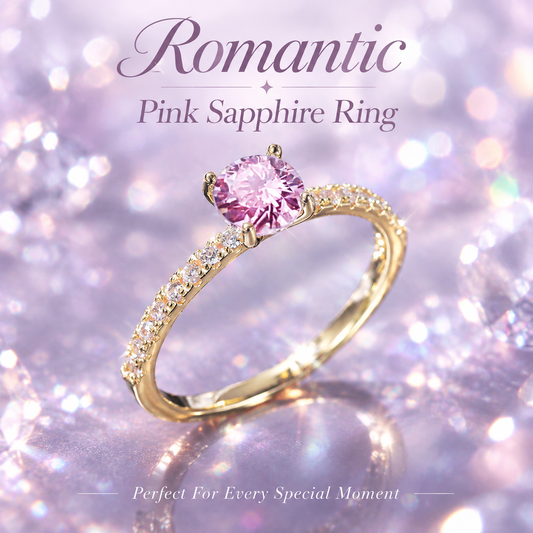 18K Gold Plated Round Pink Cubic Zirconia Ring, Pave CZ Band Promise Ring for Women