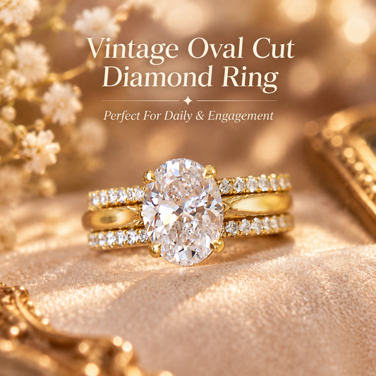 18K Gold Plated Oval Cubic Zirconia Engagement Ring Set, 3 Piece Stackable Wedding Band for Women