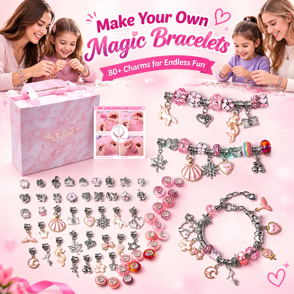 DIY Charm Bracelet Making Kit for Girls, 80+ Charms Beads Jewelry Making Supplies Set, Make Your Own Bracelet Craft Kit Birthday Gift for Kids Teens