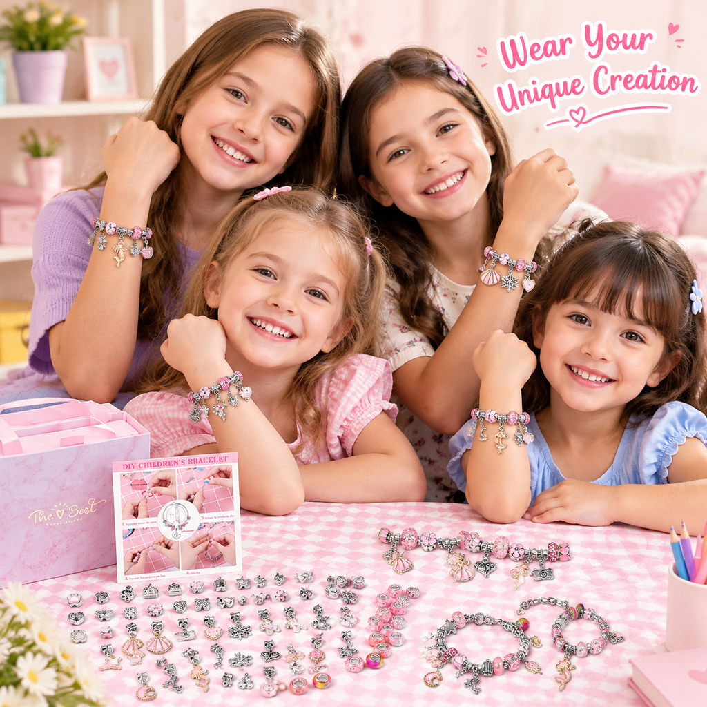DIY Charm Bracelet Making Kit for Girls, 80+ Charms Beads Jewelry Making Supplies Set, Make Your Own Bracelet Craft Kit Birthday Gift for Kids Teens
