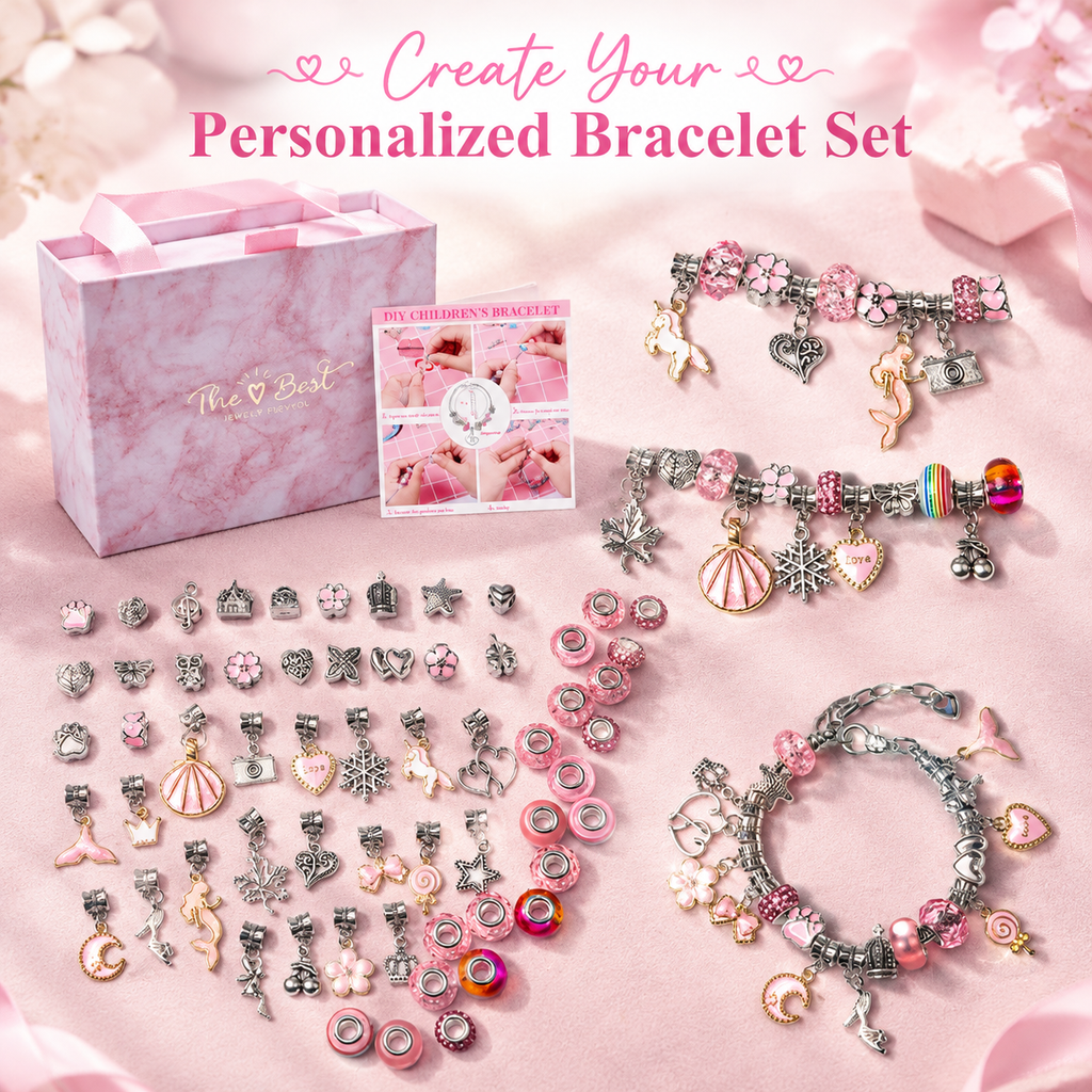 DIY Charm Bracelet Making Kit for Girls, 80+ Charms Beads Jewelry Making Supplies Set, Make Your Own Bracelet Craft Kit Birthday Gift for Kids Teens