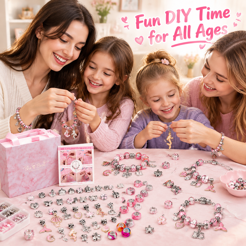 DIY Charm Bracelet Making Kit for Girls, 80+ Charms Beads Jewelry Making Supplies Set, Make Your Own Bracelet Craft Kit Birthday Gift for Kids Teens