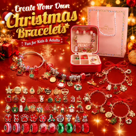 Christmas DIY Charm Bracelet Making Kit for Girls, Jewelry Making Supplies Set with Gift Box, Make Your Own Christmas Bracelet & Necklace Craft Kit Holiday Gift for Kids