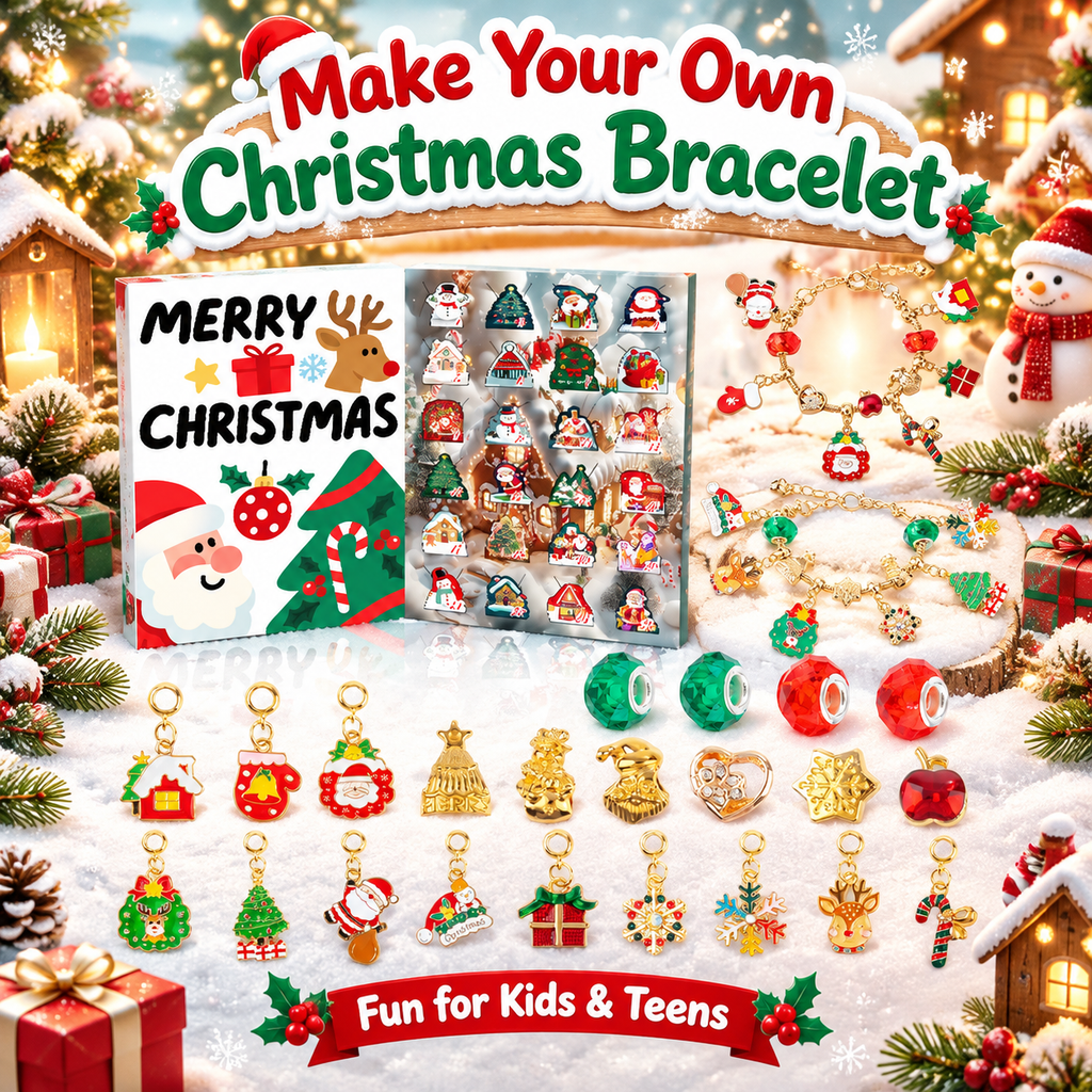 Christmas DIY Bracelet Making Kit for Kids Teens, Make Your Own Christmas Charm Bracelet Craft Set, Holiday Jewelry Making Supplies Gift for Girls