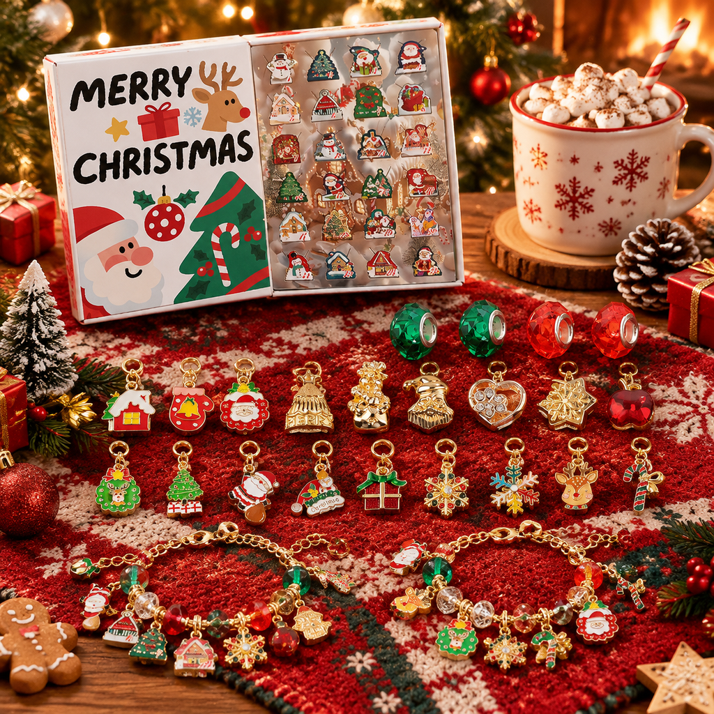 Christmas DIY Bracelet Making Kit for Kids Teens, Make Your Own Christmas Charm Bracelet Craft Set, Holiday Jewelry Making Supplies Gift for Girls