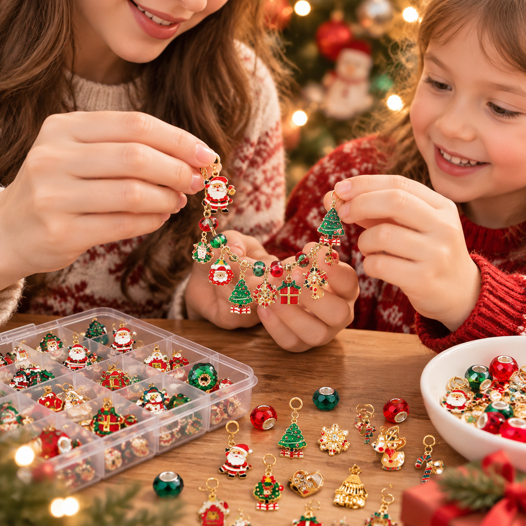 Christmas DIY Bracelet Making Kit for Kids Teens, Make Your Own Christmas Charm Bracelet Craft Set, Holiday Jewelry Making Supplies Gift for Girls