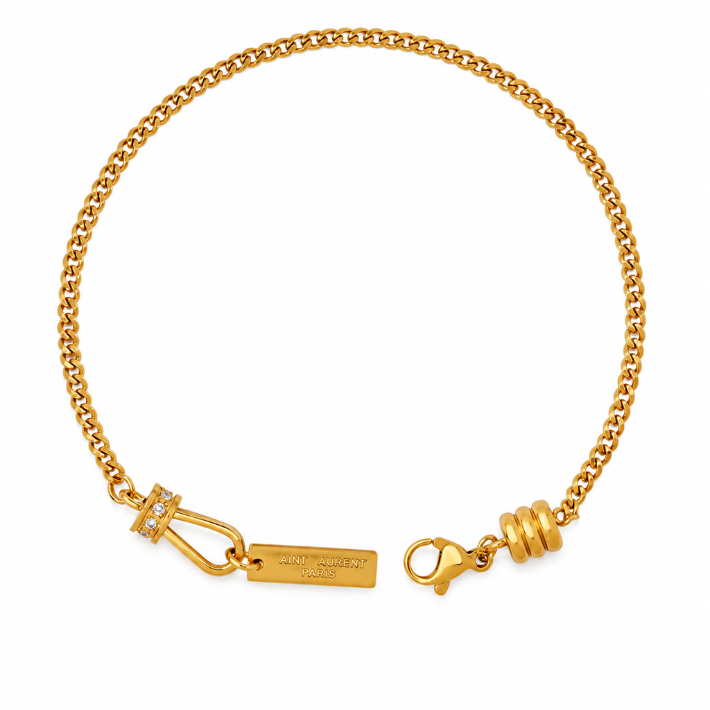 Gold Cuban Link Tag Bracelet, Stainless Steel Waterproof Toggle Clasp Dainty Bracelet for Women