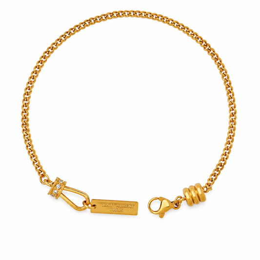 Gold Cuban Link Tag Bracelet, Stainless Steel Waterproof Toggle Clasp Dainty Bracelet for Women