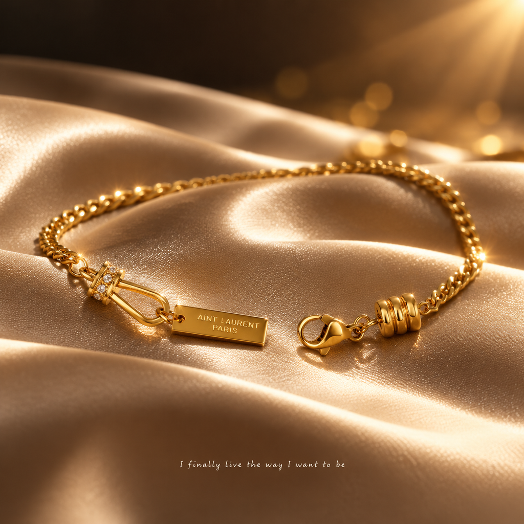 Gold Cuban Link Tag Bracelet, Stainless Steel Waterproof Toggle Clasp Dainty Bracelet for Women