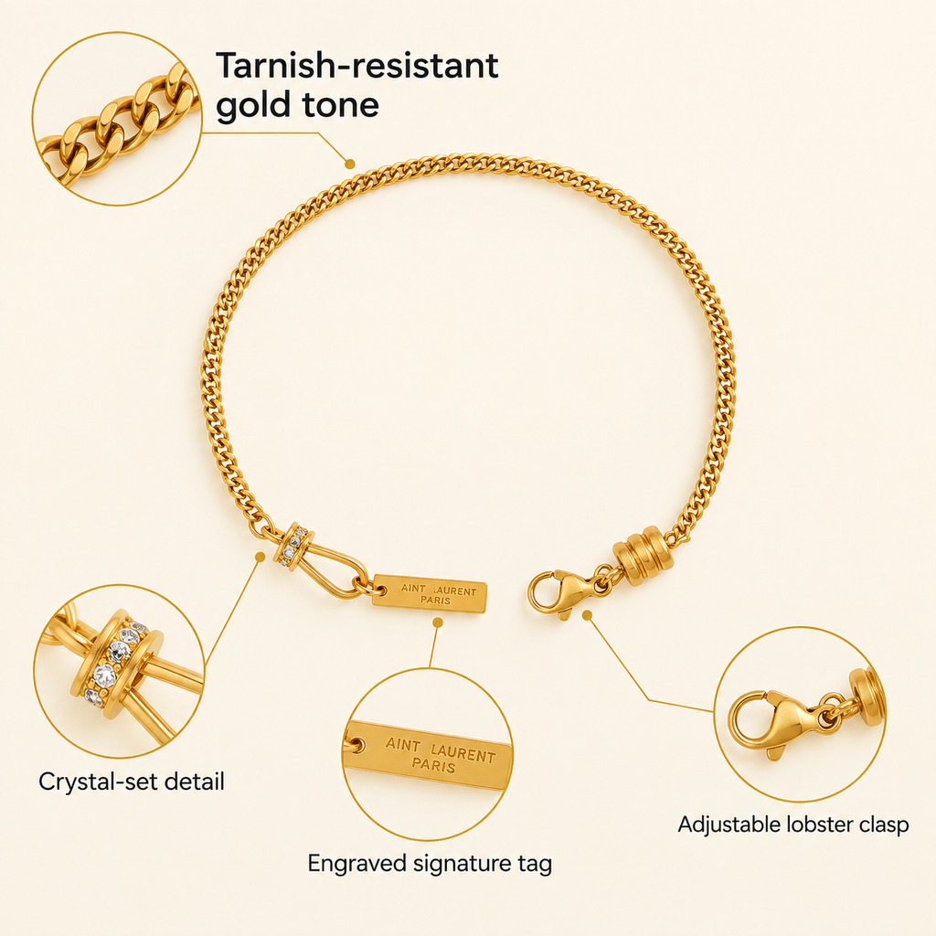 Gold Cuban Link Tag Bracelet, Stainless Steel Waterproof Toggle Clasp Dainty Bracelet for Women