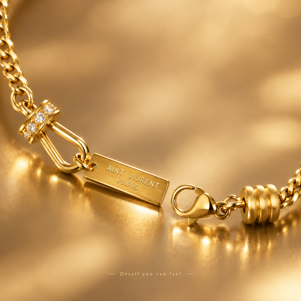 Gold Cuban Link Tag Bracelet, Stainless Steel Waterproof Toggle Clasp Dainty Bracelet for Women