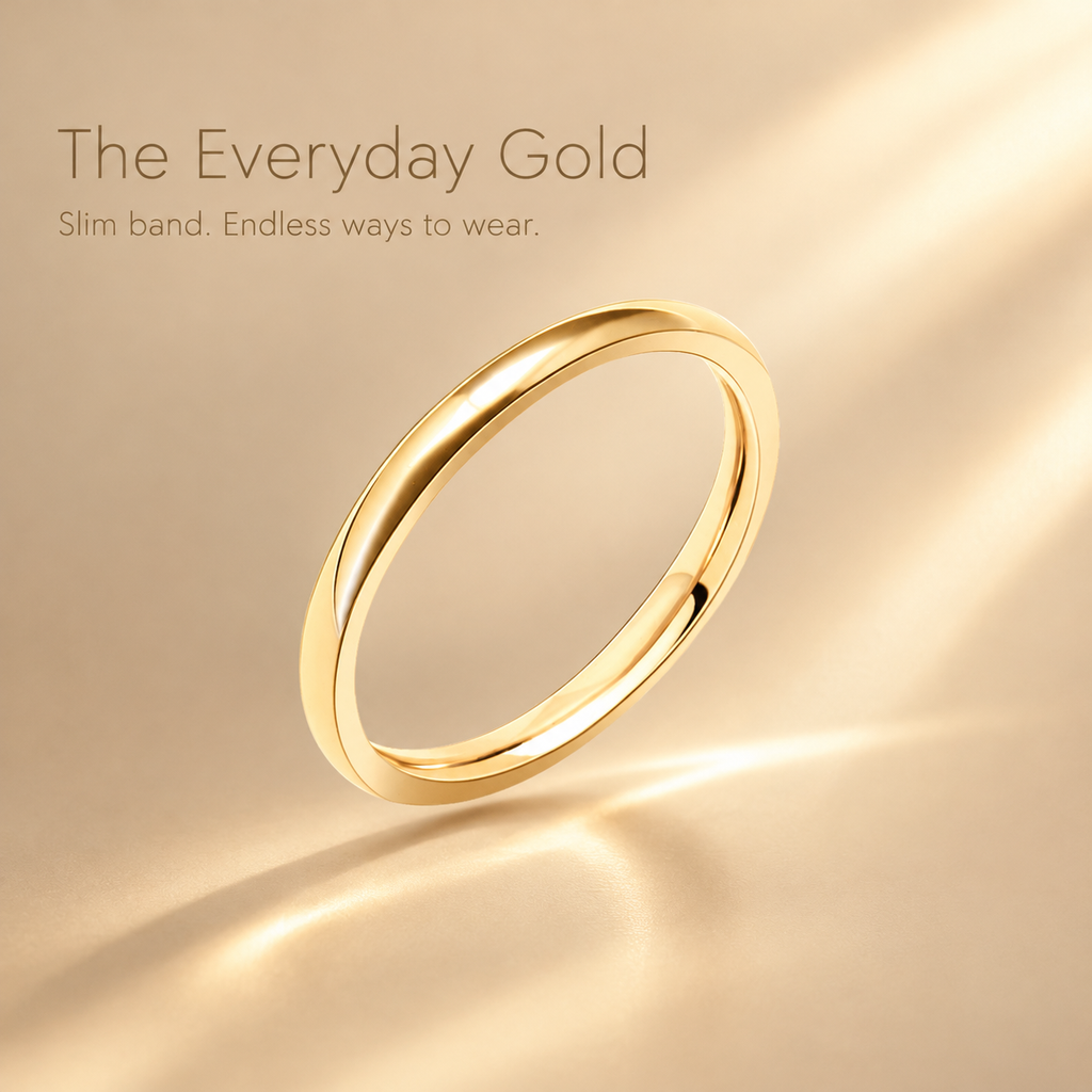 Thin Plain Gold Stacking Band Ring, 316L Stainless Steel Waterproof Minimalist Ring for Women