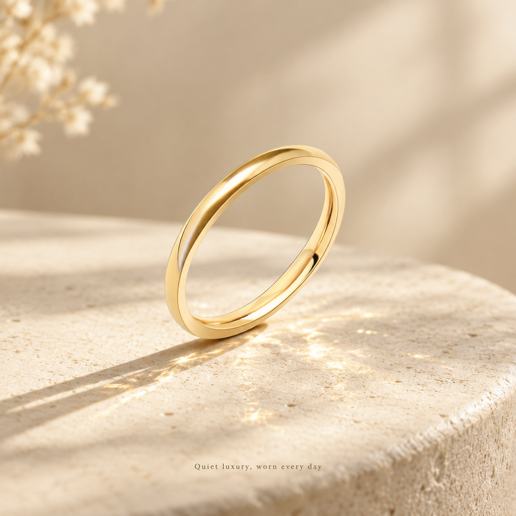 Thin Plain Gold Stacking Band Ring, 316L Stainless Steel Waterproof Minimalist Ring for Women