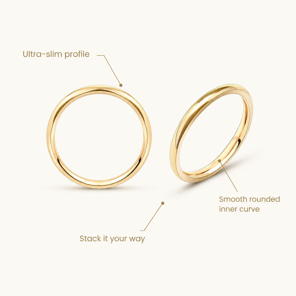 Thin Plain Gold Stacking Band Ring, 316L Stainless Steel Waterproof Minimalist Ring for Women