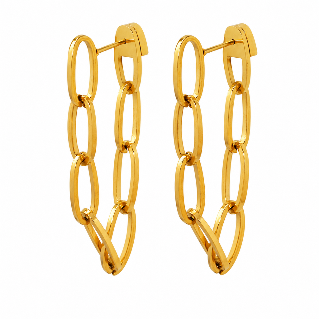 Gold Long Paperclip Chain Drop Earrings, 316L Stainless Steel Waterproof Statement Dangle Earrings for Women