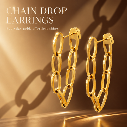 Gold Long Paperclip Chain Drop Earrings, 316L Stainless Steel Waterproof Statement Dangle Earrings for Women