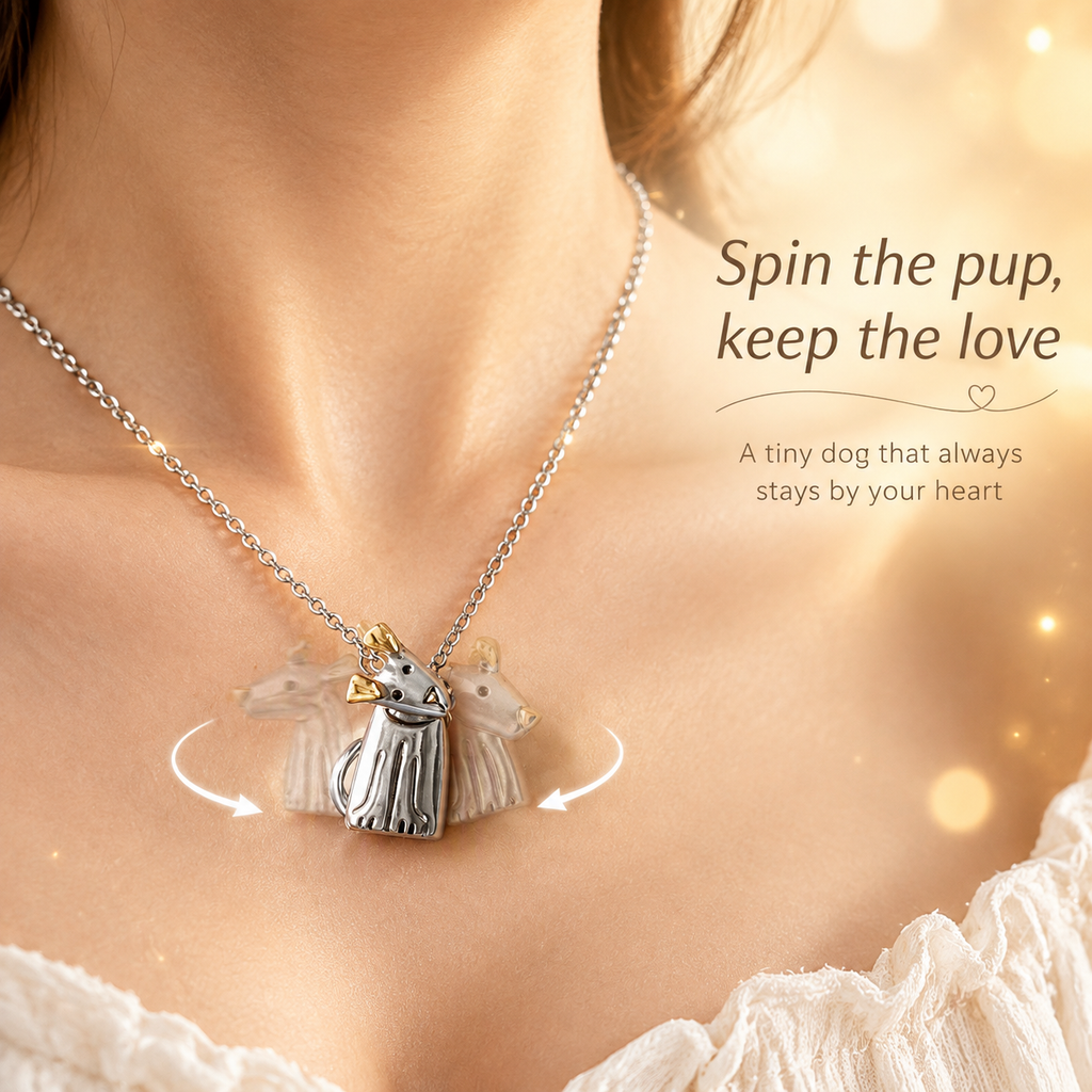 Spinning Puppy Dog Necklace, Rotatable Cute Dog Pendant Necklace, Pet Lover Gift, Hypoallergenic Stainless Steel Animal Necklace for Women