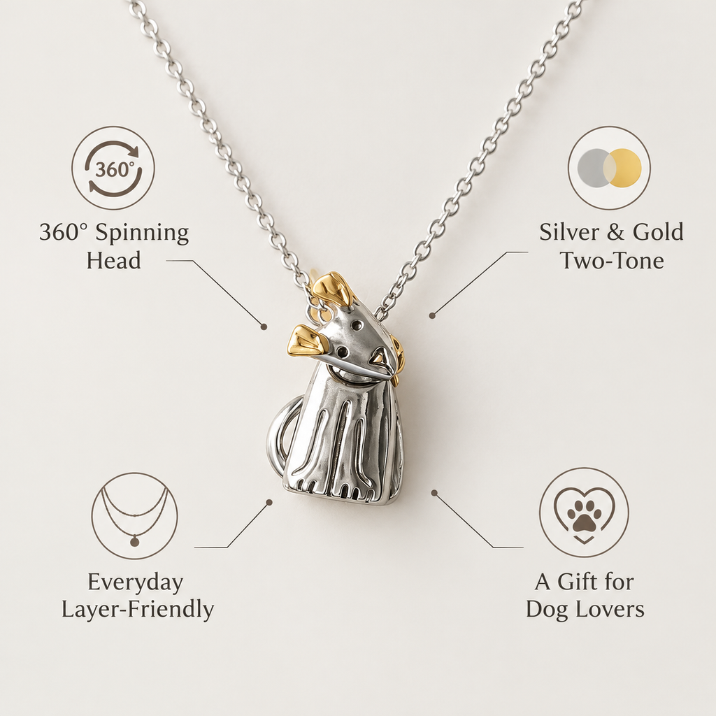 Spinning Puppy Dog Necklace, Rotatable Cute Dog Pendant Necklace, Pet Lover Gift, Hypoallergenic Stainless Steel Animal Necklace for Women