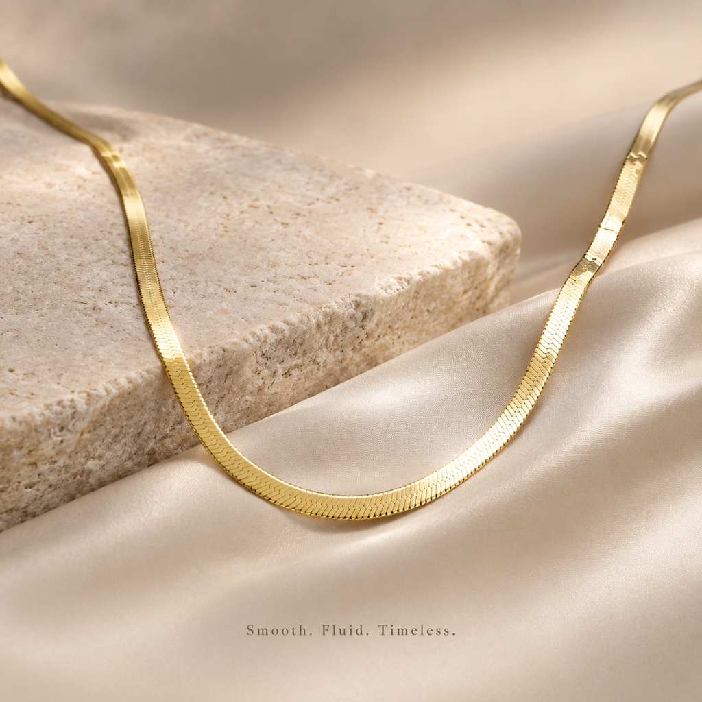 Gold Flat Snake Chain Necklace, Dainty Herringbone Choker, Tarnish Resistant Stainless Steel Layering Necklace for Women