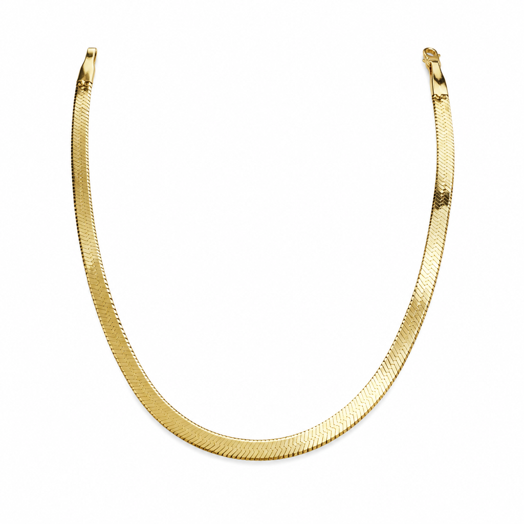Gold Flat Snake Chain Necklace, Dainty Herringbone Choker, Tarnish Resistant Stainless Steel Layering Necklace for Women