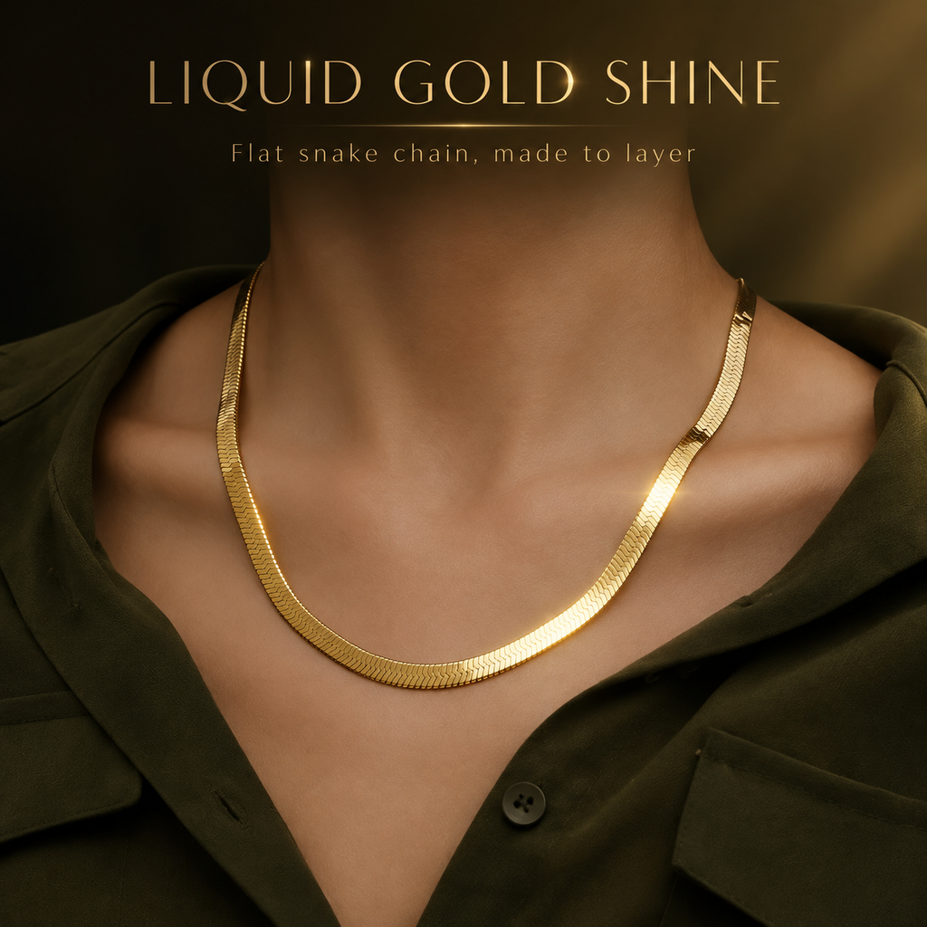 Gold Flat Snake Chain Necklace, Dainty Herringbone Choker, Tarnish Resistant Stainless Steel Layering Necklace for Women