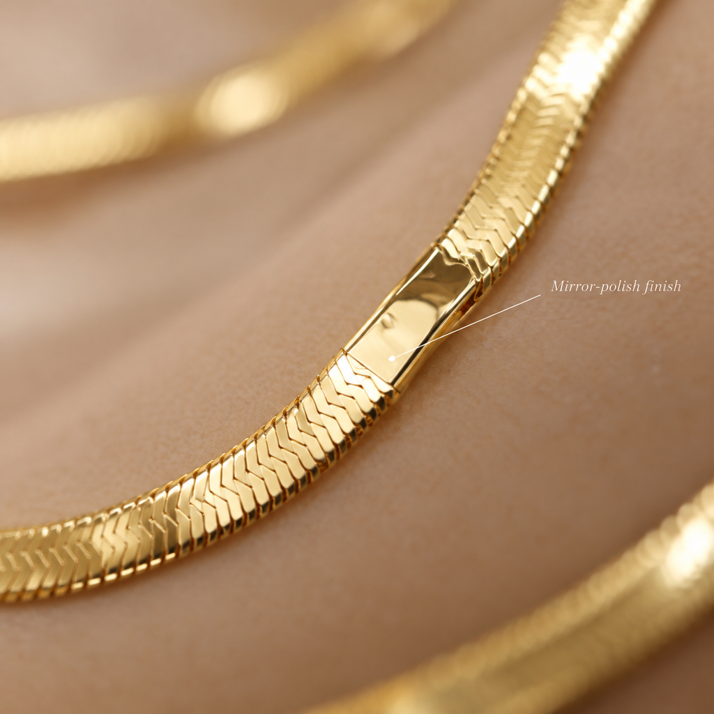 Gold Flat Snake Chain Necklace, Dainty Herringbone Choker, Tarnish Resistant Stainless Steel Layering Necklace for Women