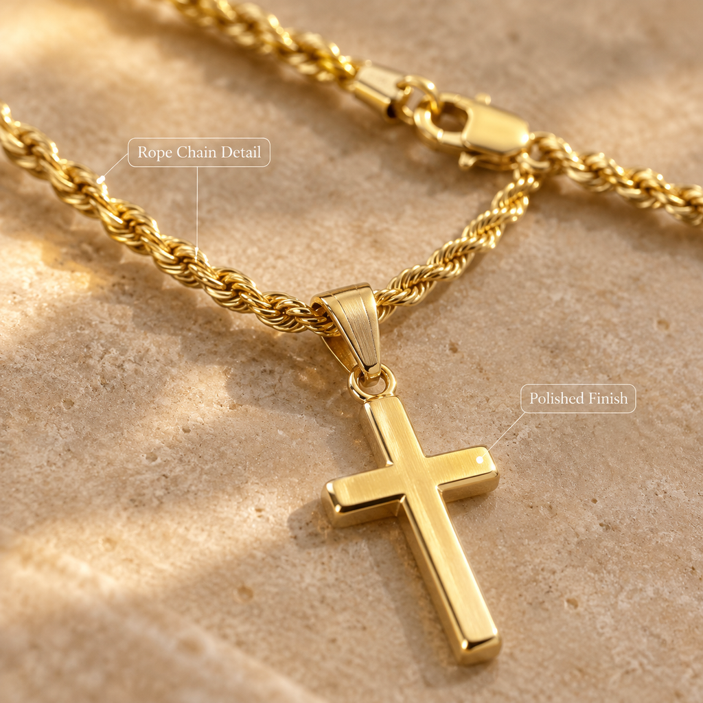 Gold Cross Necklace for Women, Dainty Twisted Rope Chain Cross Pendant Necklace, Hypoallergenic Stainless Steel Faith Jewelry
