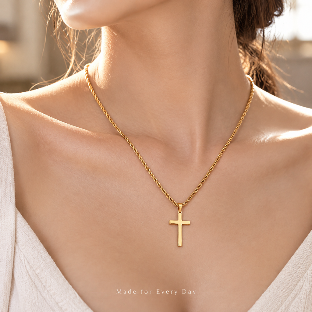 Gold Cross Necklace for Women, Dainty Twisted Rope Chain Cross Pendant Necklace, Hypoallergenic Stainless Steel Faith Jewelry