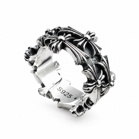 925 Sterling Silver Gothic Cross Unisex Statement Rings | Hand Forged Vintage Punk Band Rings