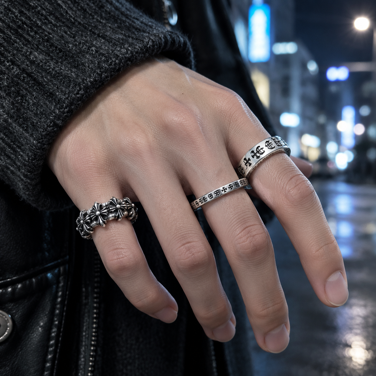 925 Sterling Silver Gothic Cross Unisex Statement Rings | Hand Forged Vintage Punk Band Rings