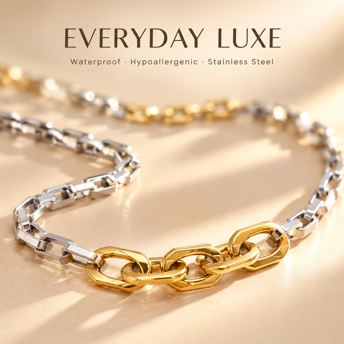Waterproof Stainless Steel Paperclip Chain Bracelet | Unisex Gold & Two-Tone Stackable Bracelets  ### 顶部短摘要（放在描述最开头，访客第一眼阅读）