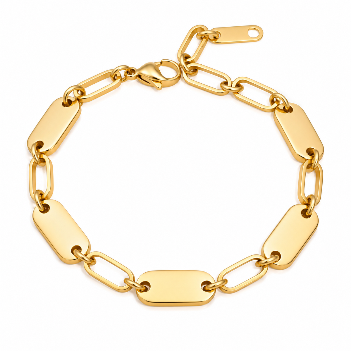 Waterproof Stainless Steel Gold Geometric Disc & Rectangle Chain Bracelets | Stackable Unisex Bracelets