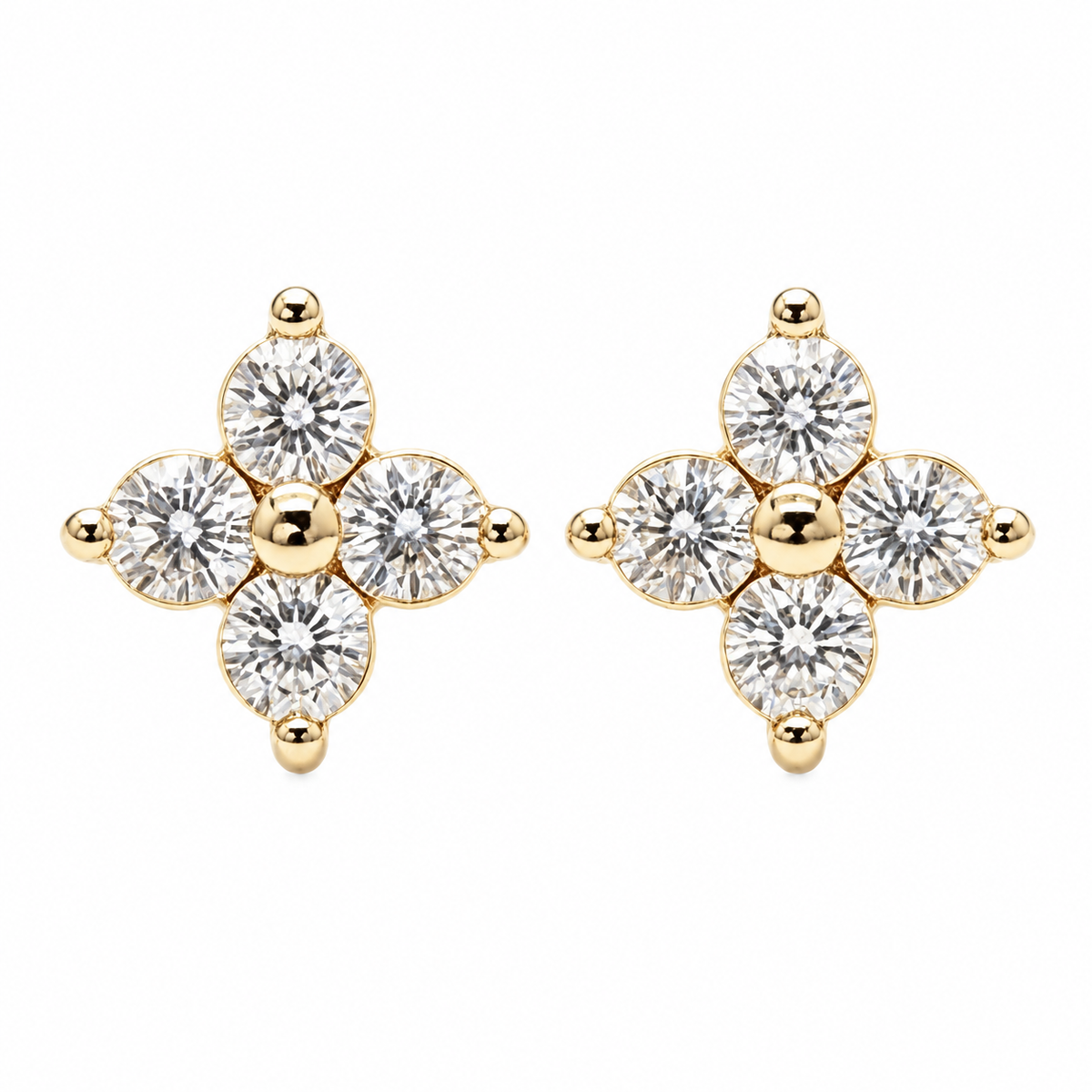 Gold Tone Four-Petal Flower Crystal Stud Earrings, Sparkling Rhinestone Floral Earrings for Women, Elegant Daily Statement Earrings