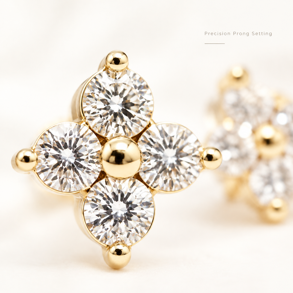 Gold Tone Four-Petal Flower Crystal Stud Earrings, Sparkling Rhinestone Floral Earrings for Women, Elegant Daily Statement Earrings