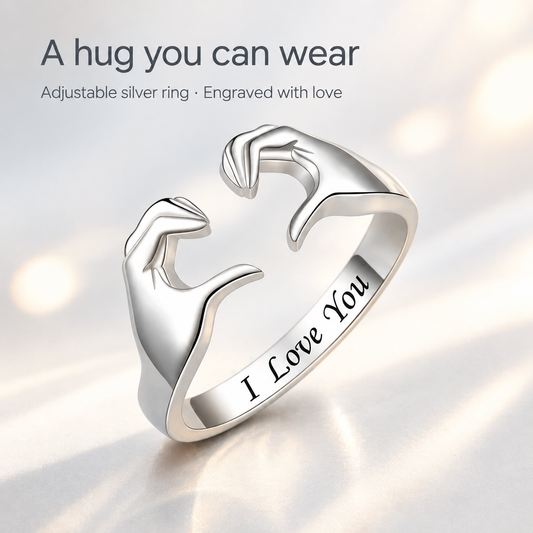 Hug Hands Open Ring Engraved "I Love You", Adjustable Hand Gesture Ring, Sentimental Love Gift for Her