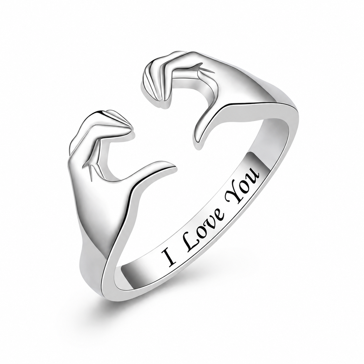 Hug Hands Open Ring Engraved "I Love You", Adjustable Hand Gesture Ring, Sentimental Love Gift for Her